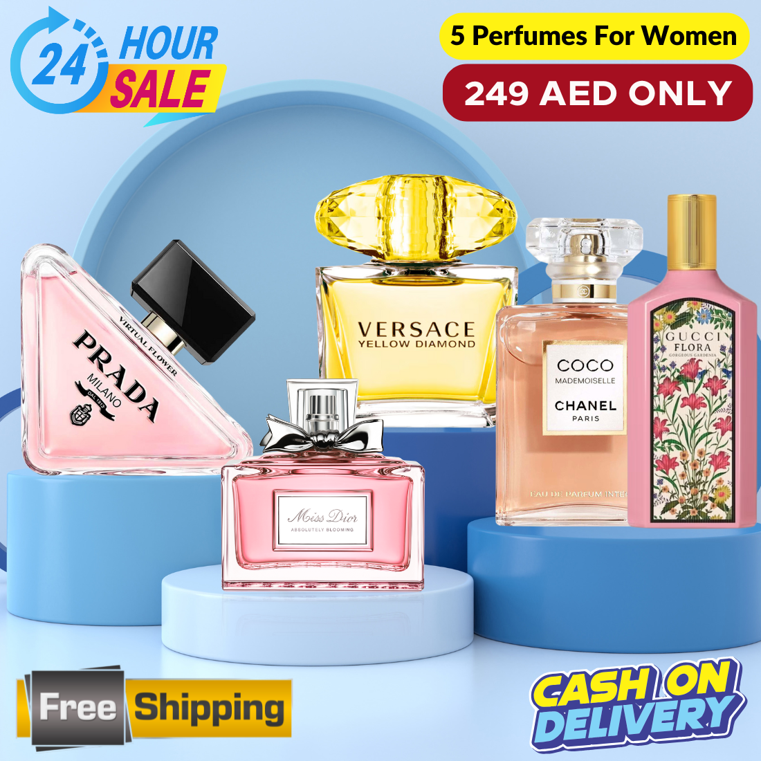 Miss Dior + Coco Mademoiselle + Prada Paradoxe + Gucci Flora + Versace Yellow Diamonf