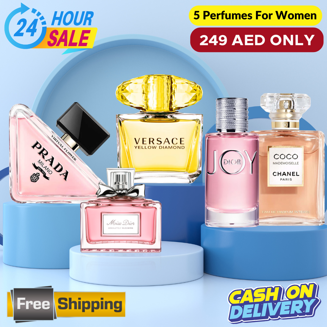 Miss Dior + Coco Mademoiselle + Prada Paradoxe + Dior Joy + Versace Yellow Diamond