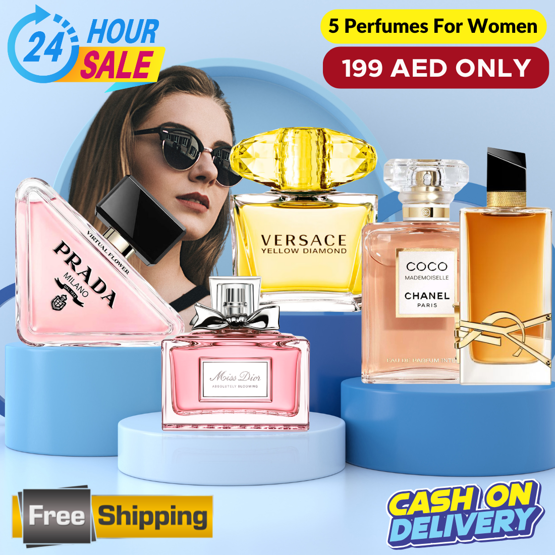 Miss Dior + YSL Libre + Coco Mademoiselle + Prada Paradox + Versace Yellow Diamond