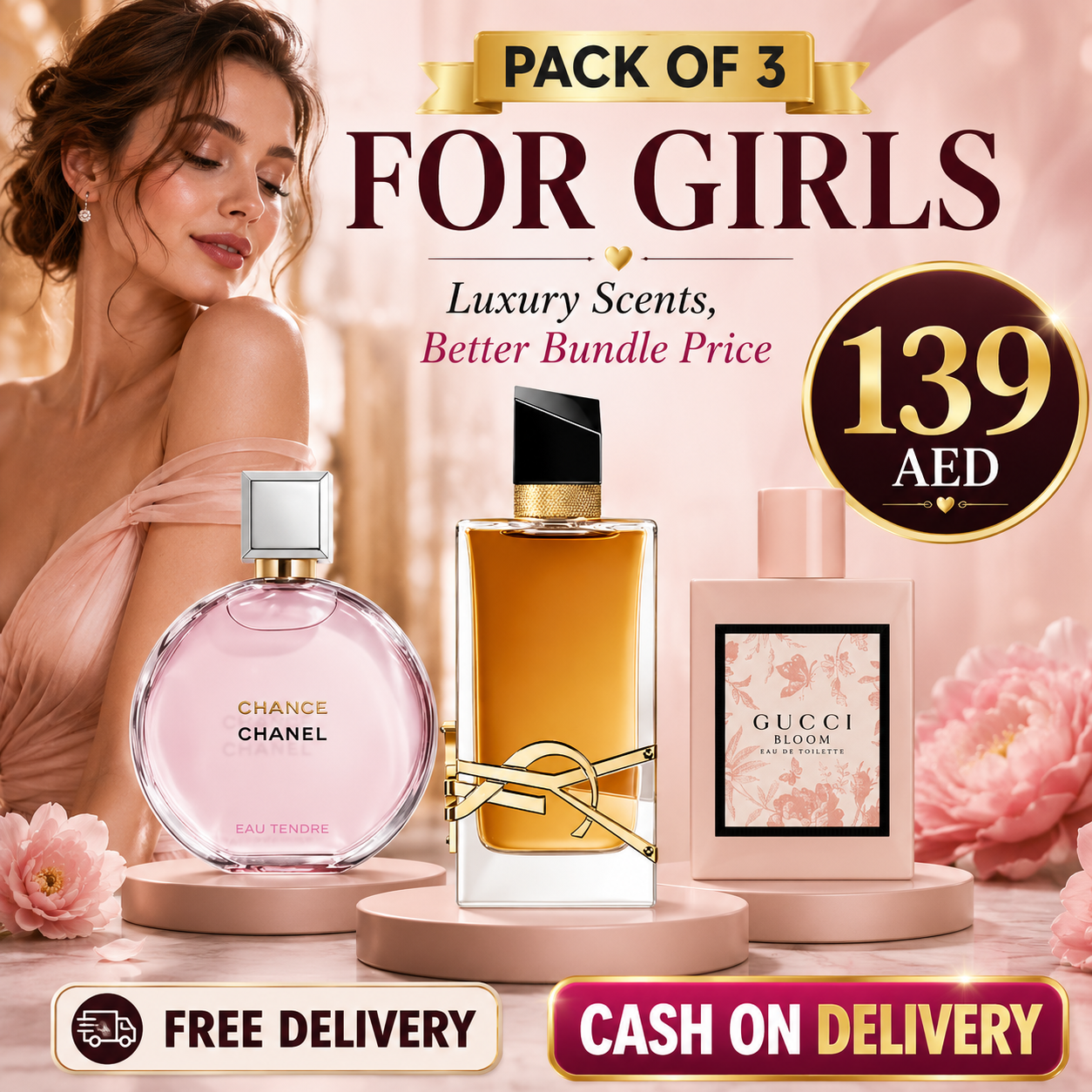 CHANEL CHANCE EAU TENDRE + YVES SAINT LAURENT LIBRE + GUCCI BLOOM EAU DE TOILETTE